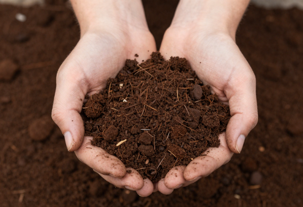 Quality garden mix showing friable texture with organic matter