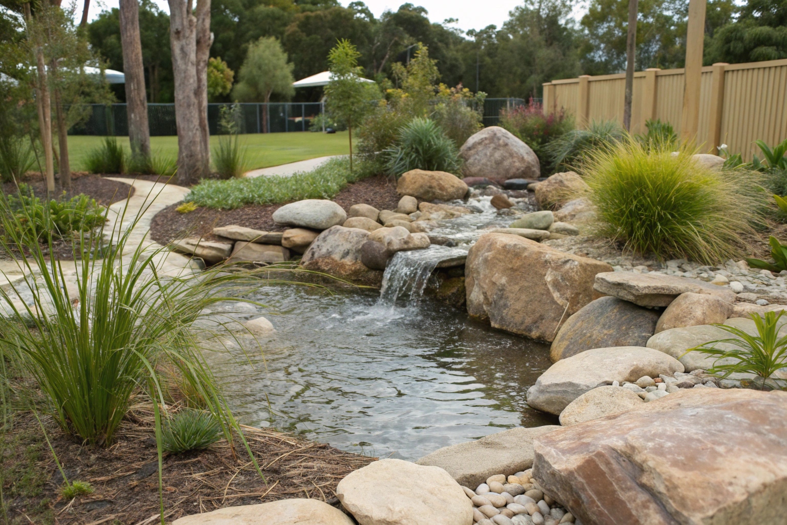 Pondless bubbling rock water feature safe for families Central Coast