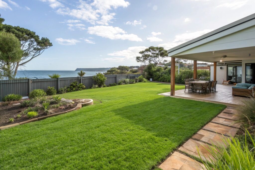 Healthy usable lawn after drainage solutions on Central Coast property