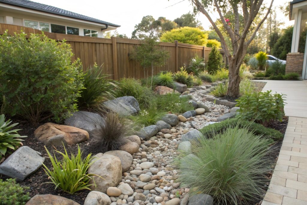 Permeable rain garden solution for stormwater absorption on Central Coast property